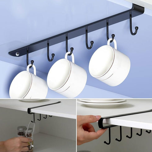 2 Pack Storage Mug Hooks Rack Under Cabinet, 6 Hooks Cup Holder Hanger, Kitchen Utensil Hanger