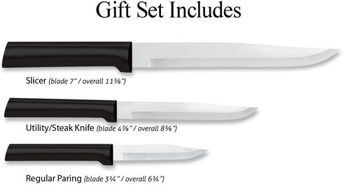 Rada Cutlery 3-Piece Knife Gift Set, Housewarming, Black Handles, Made in USA