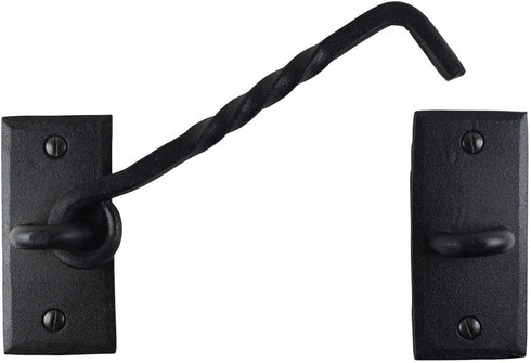 Renovators Supply Manufacturing Hook and Eye Latch, 6.5 in. Black Wrought Iron Door Lock with Hardware