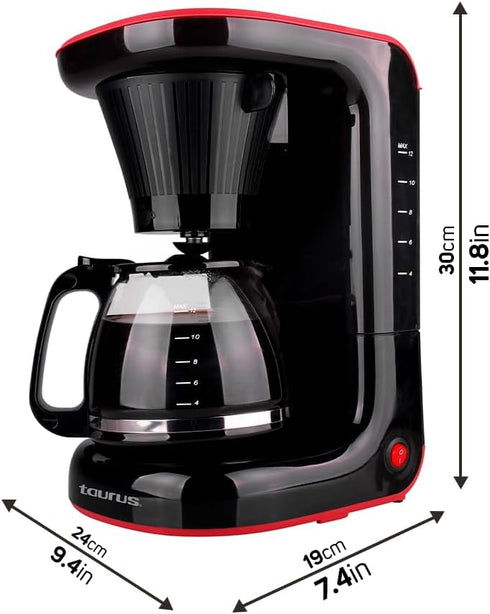 Taurus Velvet COFFEMAKER, 38.4 oz Glass Jar, Modern Design Coffee Machine, 700 Watts Power
