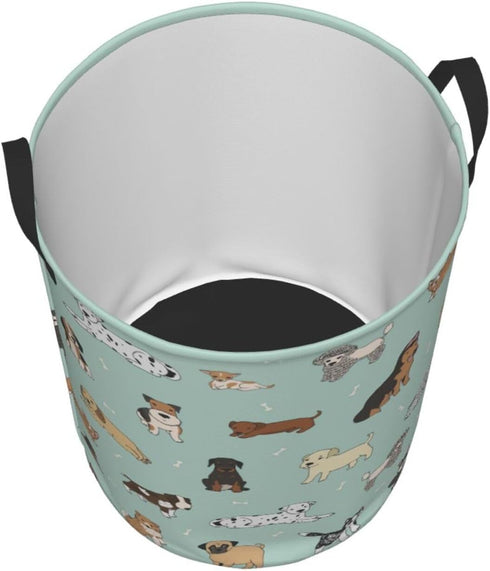 Cute Puppy Dog Round Laundry Hamper Storage Basket for Toys and Clothes Organizer, 62L