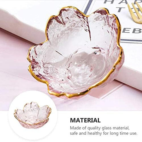 WILL Small Glass Dish, Nordic Style Gold Inlay Sauce Bowl, Mini Japanese Cherry Blossoms Seasoning Plate
