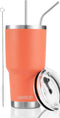 D·S 30oz Orange Tumbler, Stainless Steel Insulated Travel Mug with Straw Lid and Cleaning Brush