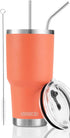 D·S 30oz Orange Tumbler, Stainless Steel Insulated Travel Mug with Straw Lid and Cleaning Brush