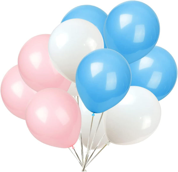 White, Light Pink, Light Blue Balloons, 100 Pack 12 Inch Latex Balloons for Baby Shower Birthday Party Supplies