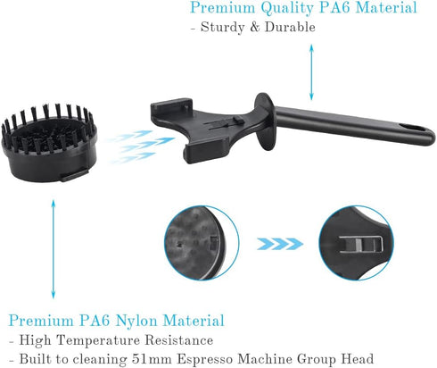 Espresso Machine Grouphead Cleaning Brush, CAFEMASY 360° Nylon Bristles for 51mm Espresso Machine