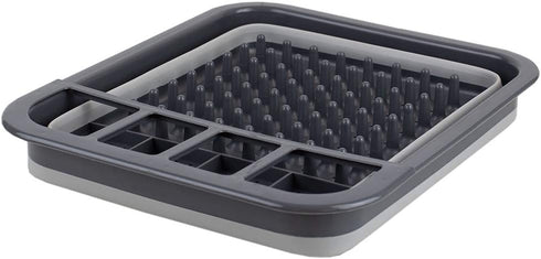 Home Basics Grey Silicone and Plastic Easy Storage Collapsible Dish Rack with Cutlery Holder