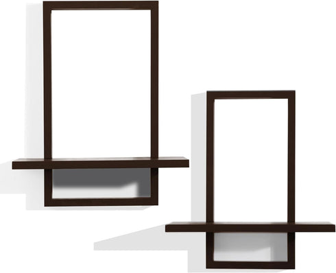 Set 2 PHOENANCEE Square Floating Shelves,Wall Plants Holder,Bathroom Wall Decor,Framed Decorative Shelf Black,Modern