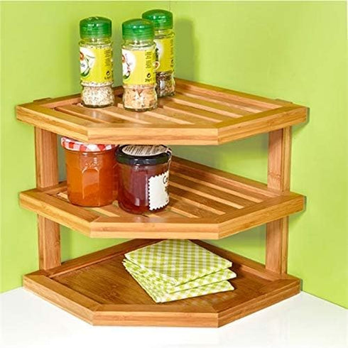 CHVOMNASE 3 Bamboo Tier Corner Shelf
