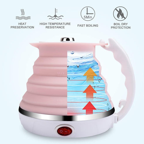 Upgrade Travel Kettle, ShineMe Food Grade Silicone Dual Voltage 110-220V Ultrathin Portable Electric Water Kettle with