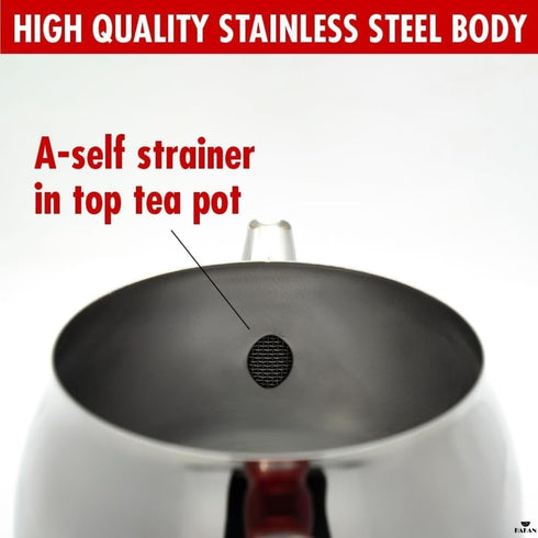 Set Set, 1.05 1.9 Hakan Teapot with Self Strainer Double Lids, Stainless Steel Midi Double Bondy Tea Pot Turkish