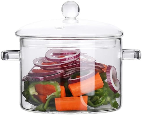 Vaguelly Glass Pots for Cooking, 1500ml Glass Saucepan with Cover for Noodle Milk Soup, Microwave Safe