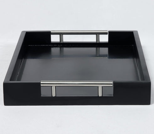16.5''x12'' Serving Tray with Polished Metal Handles, Rectangle Coffee Table Tray, Modern Decorative Tray, Large