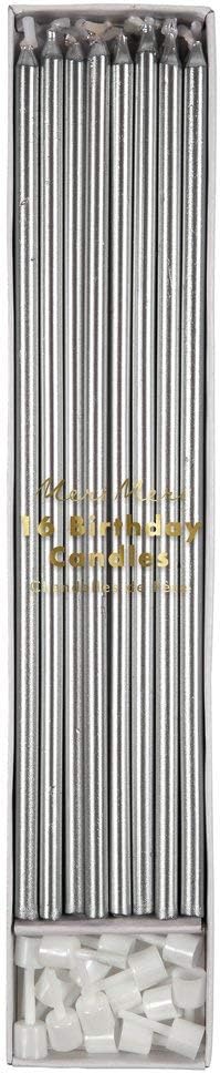 Meri Meri Long Birthday Candles for Cake, Pack of 16, 8.75" Tall Unscented