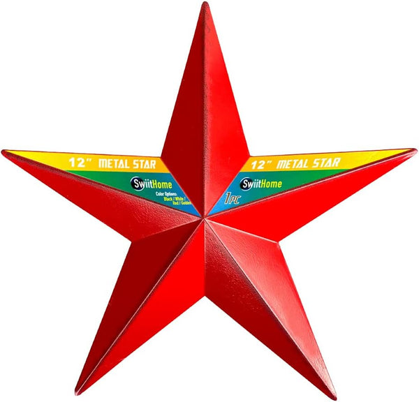 1 Piece 12 Inch Metal Barn Star for Home Decoration, Vintage Wall Arts and Crafts, Christmas Decor (Red)