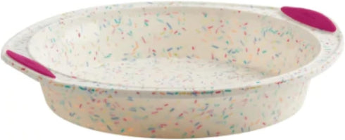 Trudeau Round Cake Pan 9"-White Confetti/Fuchsia -05118557 by Trudeau
