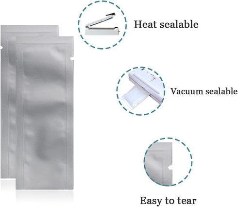 PABCK 100 Pcs 1.38x3.94 Inch Coffee Food Storage Heat Sealable Mylar Pure Foil Bag, Vacuum Pouch for Sampling Packaging