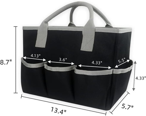 Desktop Tote and Stock Organize,Craft Storage Tote Bag,Teacher Helper Tote Bag, Organization Art Caddy Organizer with Handles and 5 Pockets for Arts, Books, Stationery Office Desk Organize (Black) by XZJMY