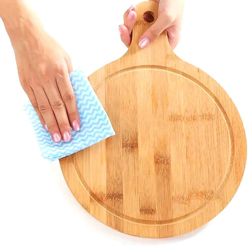 Bamboo Cutting Board, Meat Chopping Boards, Pizza Peel Paddle with Handle for Homemade Baking, Round Board for Pizza,