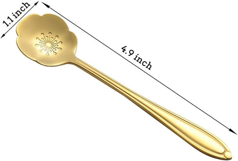 AnSaw 8 Piece Flower Scoop Set - Stainless Steel Reusable Tea Scoops for Tea Parties, Gold