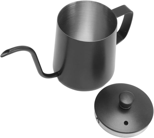 Pour Over Coffee Kettle - Stainless Steel Gooseneck Spout Coffee Tea Pot, 350ML Black with Lid