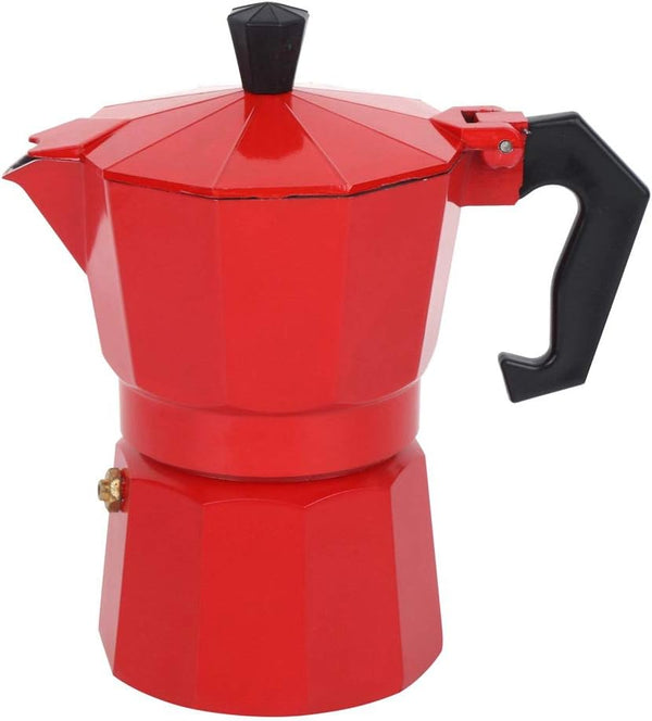 Classic Stovetop Espresso Maker, 6-Cup Capacity Aluminum Coffee Machine Moka Pot for Home or Office Use (Red)
