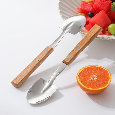 Retro Wooden Handle Spoon, Shovel Shape Stainless Steel Spoons, 4 Pcs Ice Cream Fruit Spoons