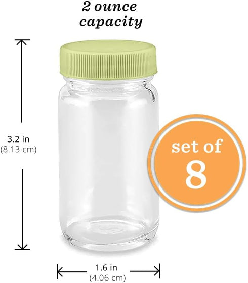 2oz, Juice Shot Containers, Glass, Clear, Colored Lids & Silicone Grip Bands, Beverage Storage, Juicing, Ginger