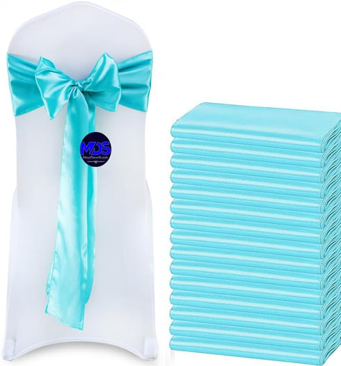 MDS Pack of 25 PCS Satin Chair Sashes, Charmeuse Sateen Dining Chair Bows, 7 x 108 Inch, Teal