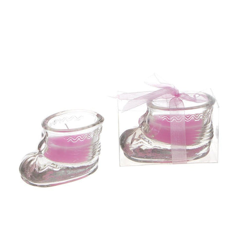 12 Lunaura pcs Scented Baby Powder Pink Glass Baby Bootie Container Candles, Palm Wax Candle, Baby Shower Gifts