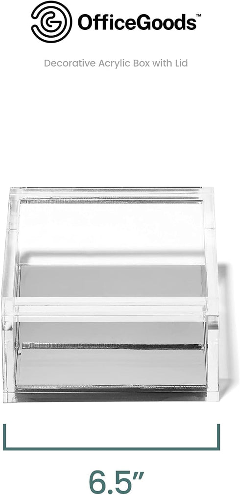OfficeGoods Acrylic Desk Organizer with Silver Base, Functional & Elegant Storage Box for Home or Office