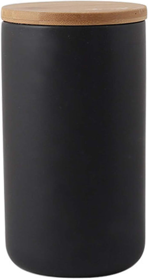 YYW Ceramic Food Storage Jar Canister with Airtight Wooden Lid, Modern Design for Tea, Coffee, Sugar, Spice (Black