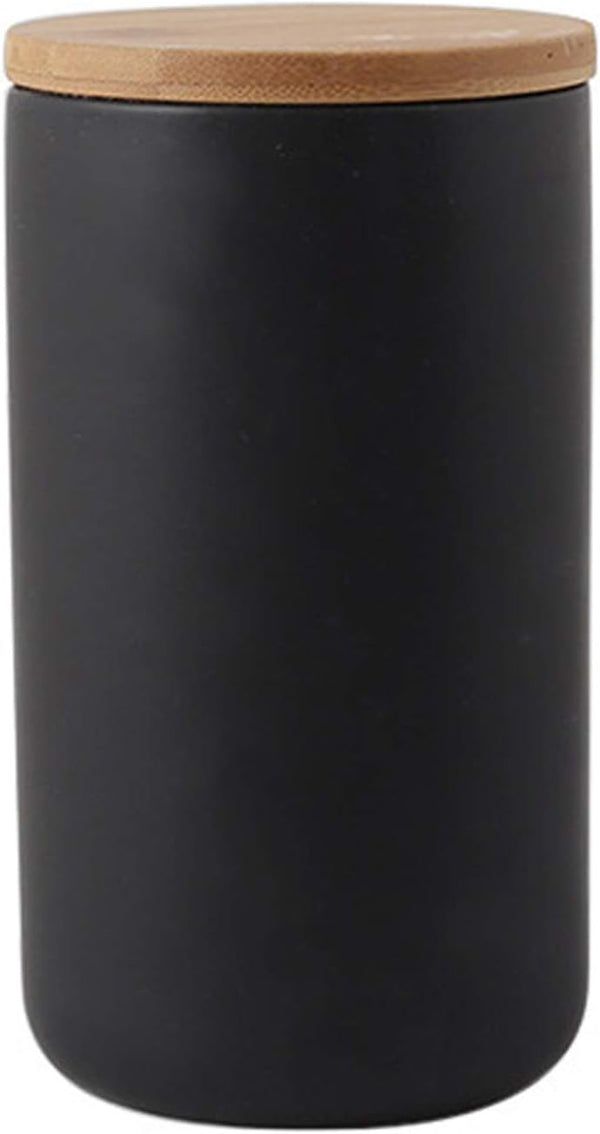 YYW Ceramic Food Storage Jar Canister with Airtight Wooden Lid, Modern Design for Tea, Coffee, Sugar, Spice (Black