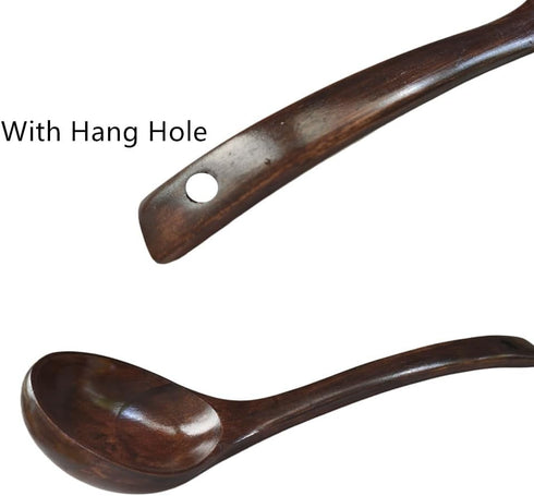 Large Wooden Soup Ladle Spoon with Long Handle, Handmade Teak Wood Serving Spoon, Big Porridge Soup Scoop for Kitchen
