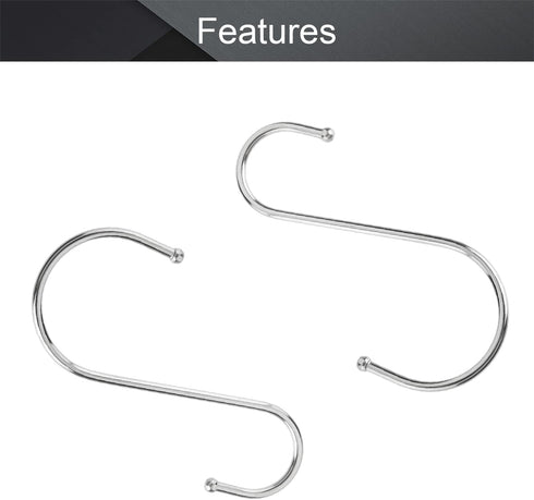 MroMax Stainless Steel S Hooks, 125mm/4.92" Silver S Shaped Hook Hangers for Kitchen, Bathroom, Bedroom, Storage Room,