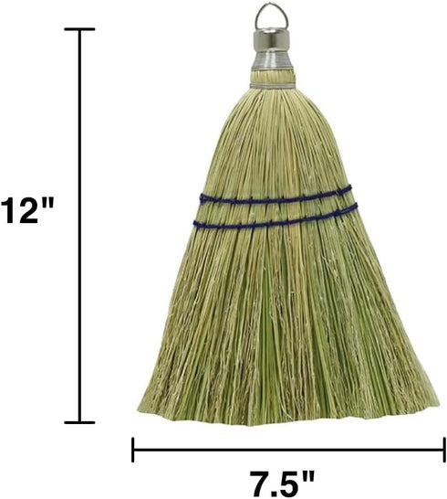 Rocky Mountain Goods Whisk Broom 12” - Heavy Duty Natural Corn Straw with Reinforced Nylon Stitching, Sturdy Metal Hang