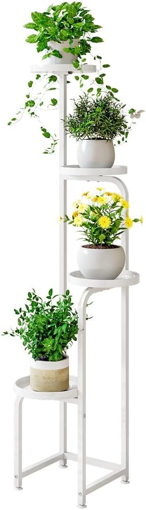 INGIORDAR Plant Stand Indoor Outdoor 4 Tier Metal Plant Shelf for Multiple