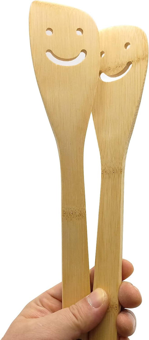 2 Pack Bamboo Smiley Face Kitchenware Cooking Utensil Set - Eco-friendly Stir-fry Spatula