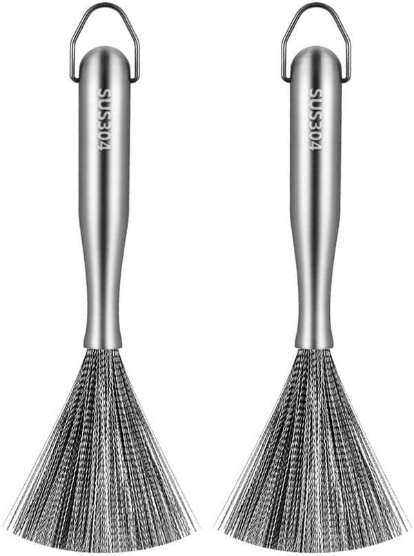 CloudMades Stainless Steel Dish Brush with Handle, Metal Steel Wool Scrubber for Cast
