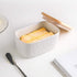 KOOV White Porcelain Large Butter Dish with Lid, Airtight Container with Oak Lid for 2 Sticks of Butter