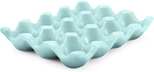 Flexzion Ceramic 12 Cups Egg Tray - Whole Dozen Porcelain Egg Holder