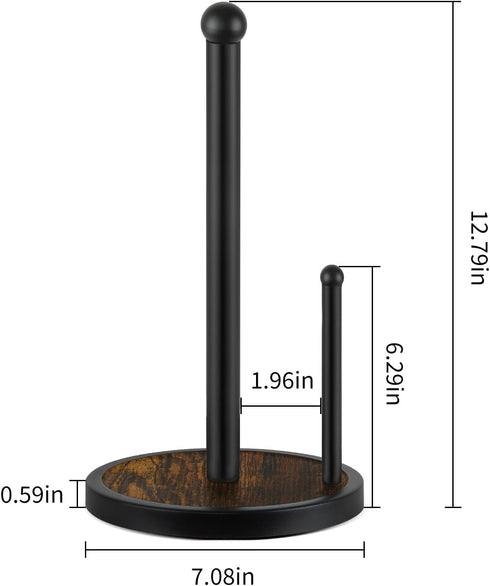 Paper Towel Holder Countertop, Standing Wooden Base Paper Towel Rack for Kitchen and Bathroom, Fits Standard Rolls