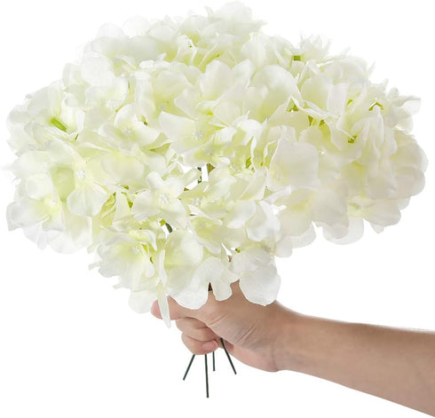 Auihiay 26 Pieces Artificial Flowers Hydrangea Silk Heads with Stems for Home Wedding Party Decorations (Ivory)
