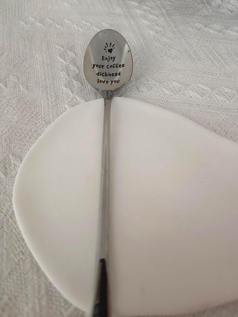 Anniversary Valentines Day Gifts for Husband Wife Enjoy Your Coffee Dickhead Love You Spoon for Boyfriend Girlfriend Coffee Tea Lover Gift for Couple Funny Engraved Spoon