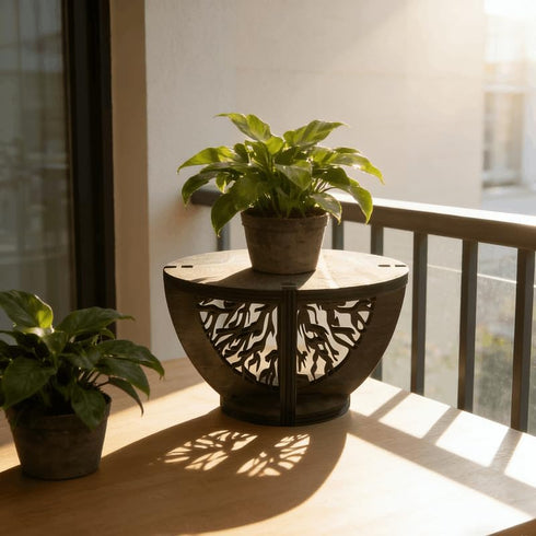 Indoor Wooden Plant Stand Holder for Sill, Desktop, - Single Flower Pot Rack for Small Plants - Unique Tree Root Design