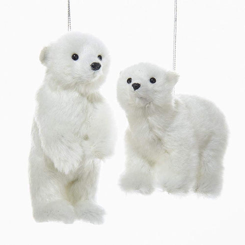 Kurt Adler FURRY POLAR BEAR ORNAMENT, 2 ASSORTED