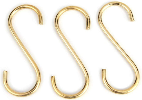 10 Pieces Multipurpose Brass S Shaped Hooks for Coat, Clothes, Kitchen Pot, and Pan Storage