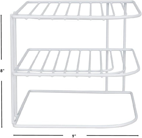 3-Tier Counter Home Basics Kitchen Corner Shelf and Cabinet Organizer Heavy Duty Wire Shelf in White