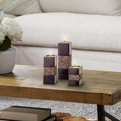 Set 3 Set Creative Scents Dublin Brown of Small Tealight Candle Holders Table Decor Gift - Centerpieces