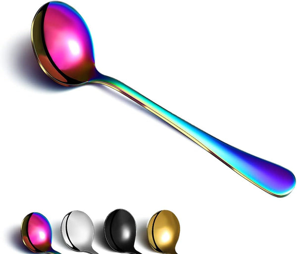 Berglander Rainbow Soup Spoon Set of 12, 7.5" Stainless Steel Titanium Plating, Dishwasher Safe